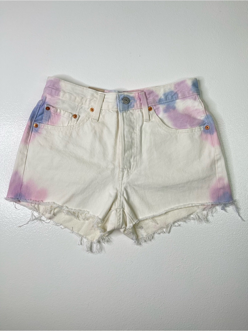 Levi's 501 High Rise Pastel Tie Dye Cut Off Denim Shorts Women’s Size 28 NWT